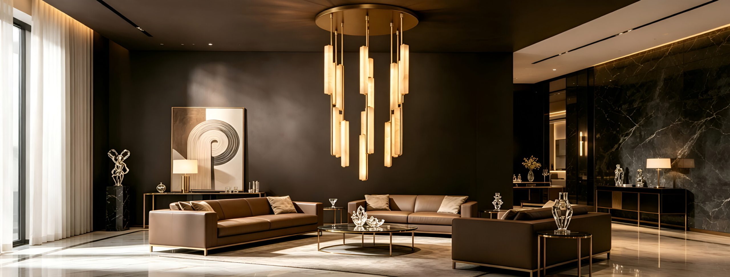 Gorvey Light Luxury Alabaster Metal Chandelier for Modern Living Room Interior Decoration
