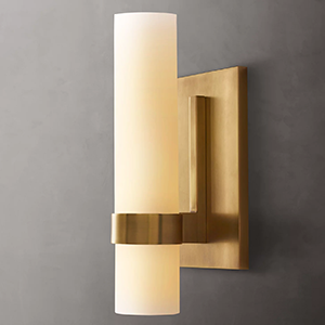 Elegant modern wall sconce with gold and white finish for stylish lighting.