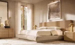 Modern bedroom with GV Mycena Round Metal Table Lamp on bedside tables.