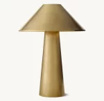 Modern gold table lamp with conical base and wide shade for stylish lighting.