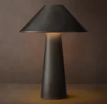 Modern black metal table lamp with conical base and wide shade for stylish lighting.