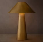 Elegant gold table lamp with a conical shade and cylindrical base for modern decor.