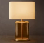 Gorvey Lighting GV Lacour Amber Glass Table Lamp with beige shade.