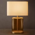 Gorvey Lighting GV Lacour Amber Glass Table Lamp with beige shade.