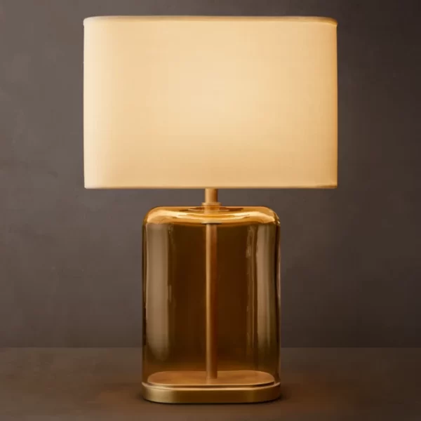 Gorvey Lighting GV Lacour Amber Glass Table Lamp with beige shade.