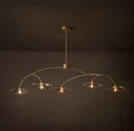 Gorvey Lily Smoke Glass Linear Chandelier with five glass shades and gold finish.
