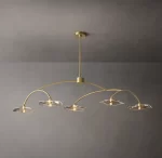 Modern linear chandelier with smoke glass shades and gold finish.