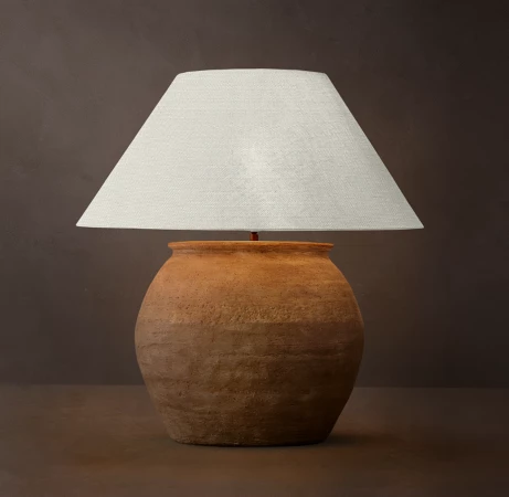 Gorvey Terra Cotta Jar Lamp with Linen Shade for elegant home decor.