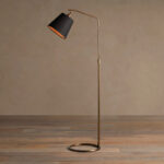 GV Brass Floor Lamp with Antiqued Finish and Black Shade