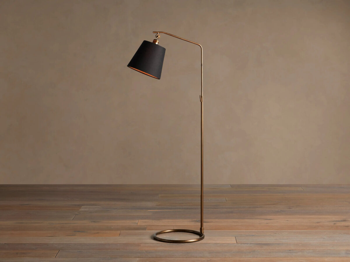 GV Brass Floor Lamp with Antiqued Finish and Black Shade - Image 2