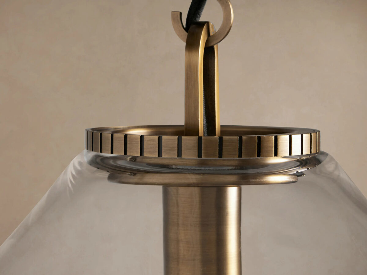 GV Brass Cone Pendant with Clear Glass and Chain - Image 3