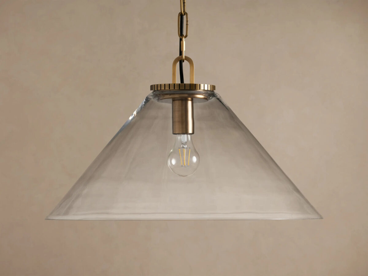 GV Brass Cone Pendant with Clear Glass and Chain - Image 2