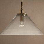 GV Brass Cone Pendant with Clear Glass and Chain