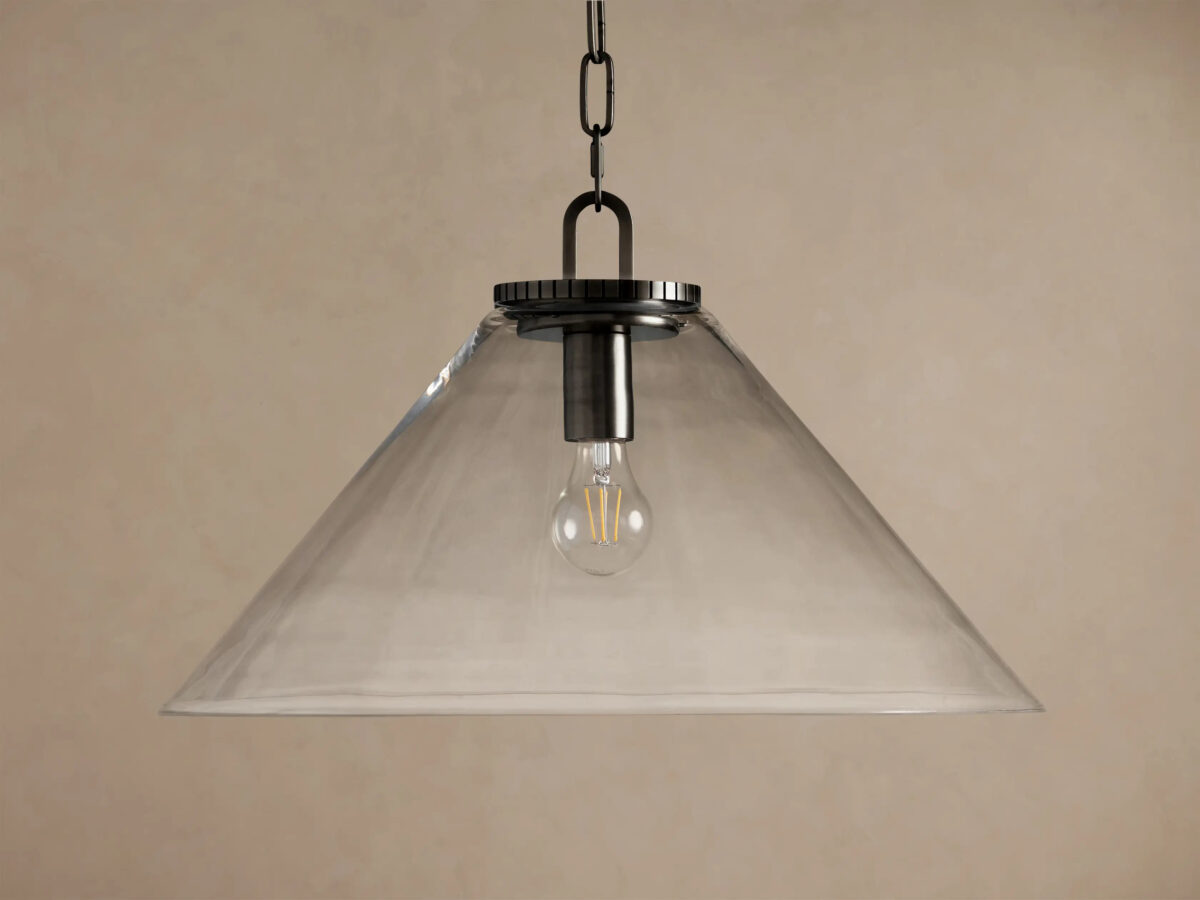 GV Bronze Cone Pendant with Clear Glass and Chain - Image 2