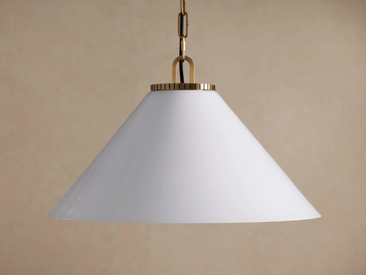GV Brass Cone Pendant with Milk Glass Shade and Chain - Image 2