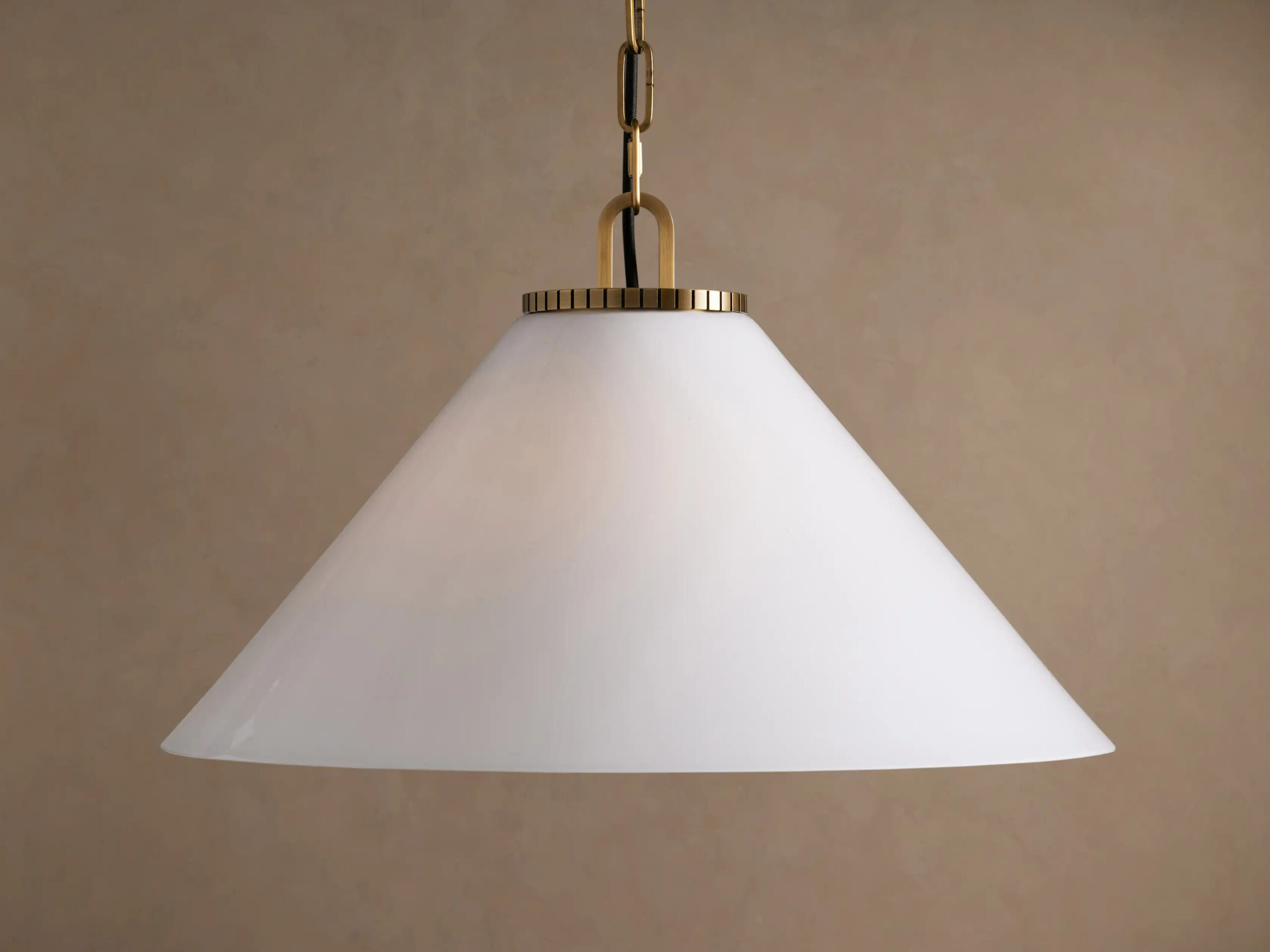 6610031103KT_DAJ260114 GV Brass Cone Pendant with Milk Glass Shade and Chain - Image 1