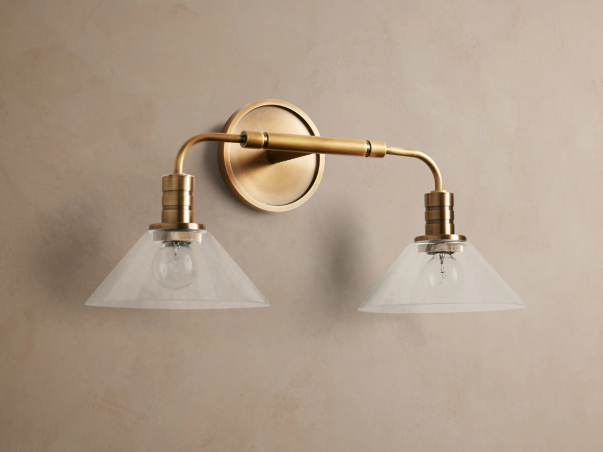 GV Theron Brass Glass Sconce Double Wall Light - Image 2