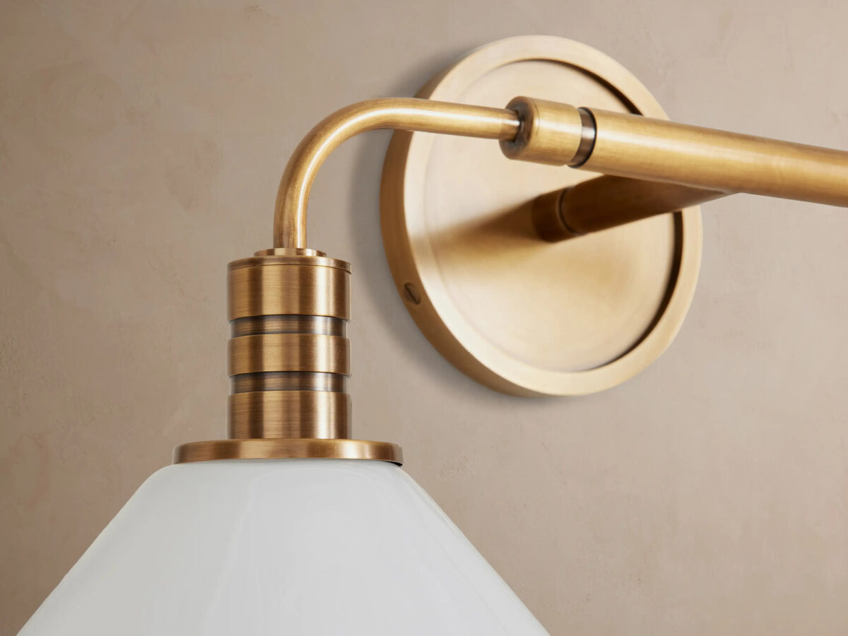 GV Theron Brass Modern Sconce with Milk Glass Shades - Image 3