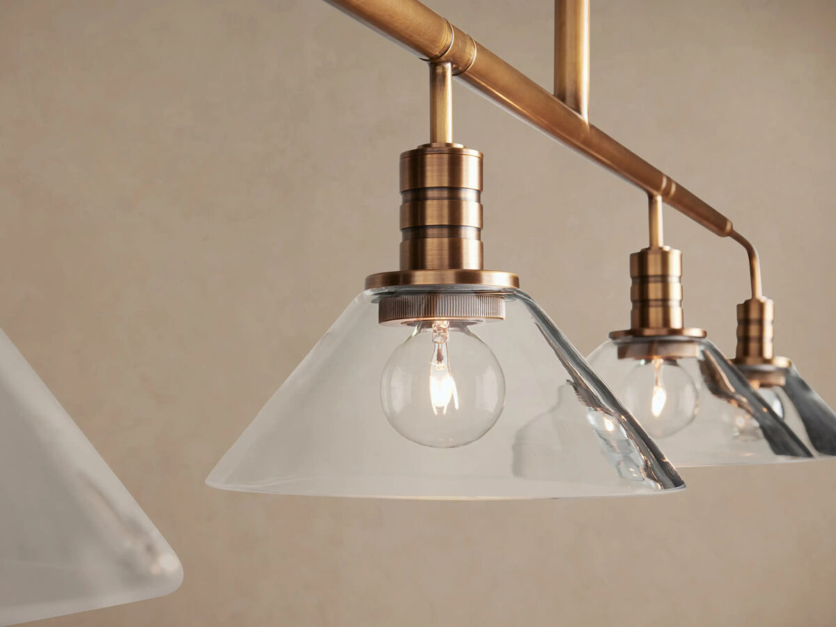 GV Brass Bar Chandelier with Clear Glass Linear Shades - Image 3