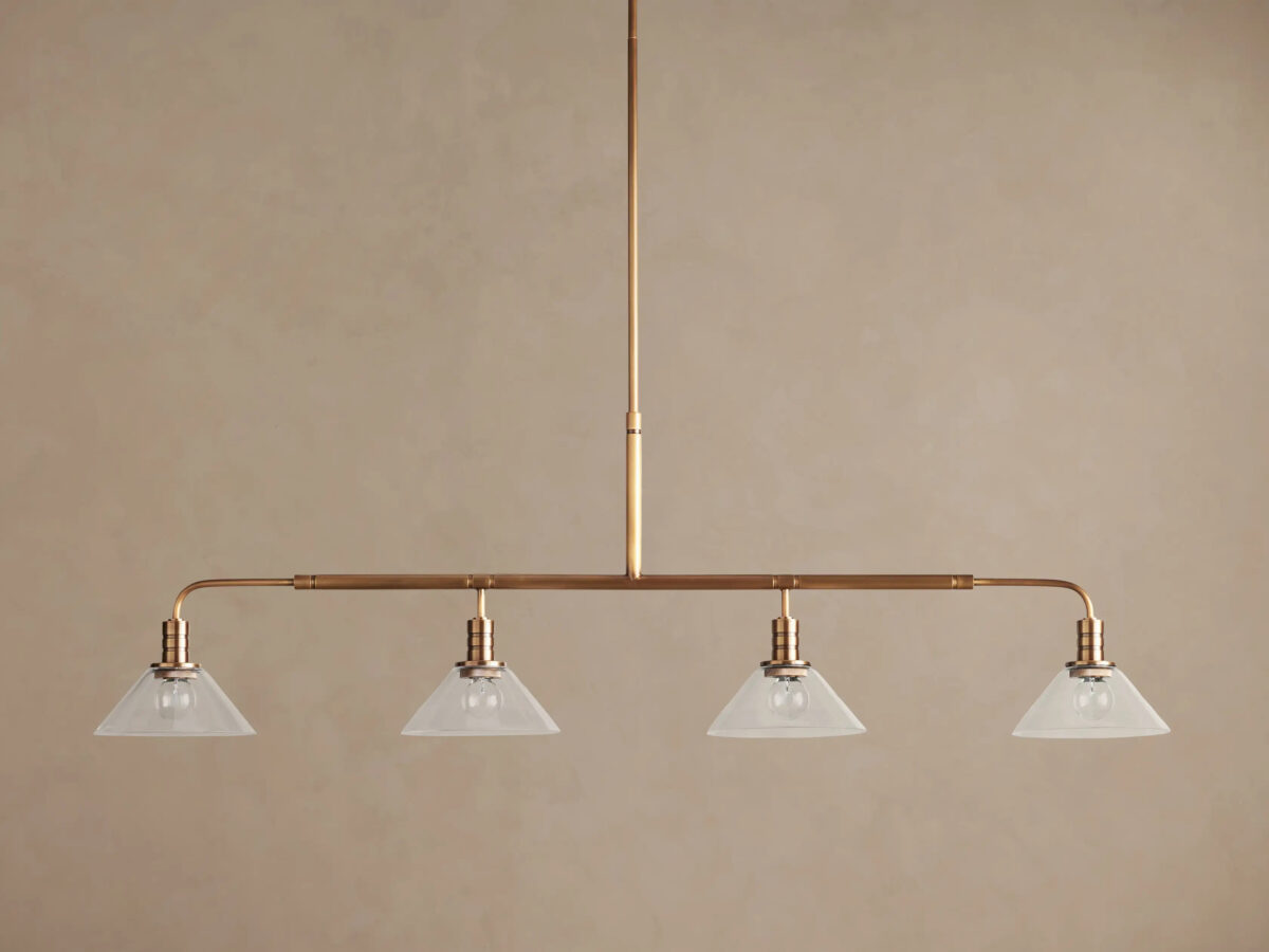 GV Brass Bar Chandelier with Clear Glass Linear Shades - Image 2