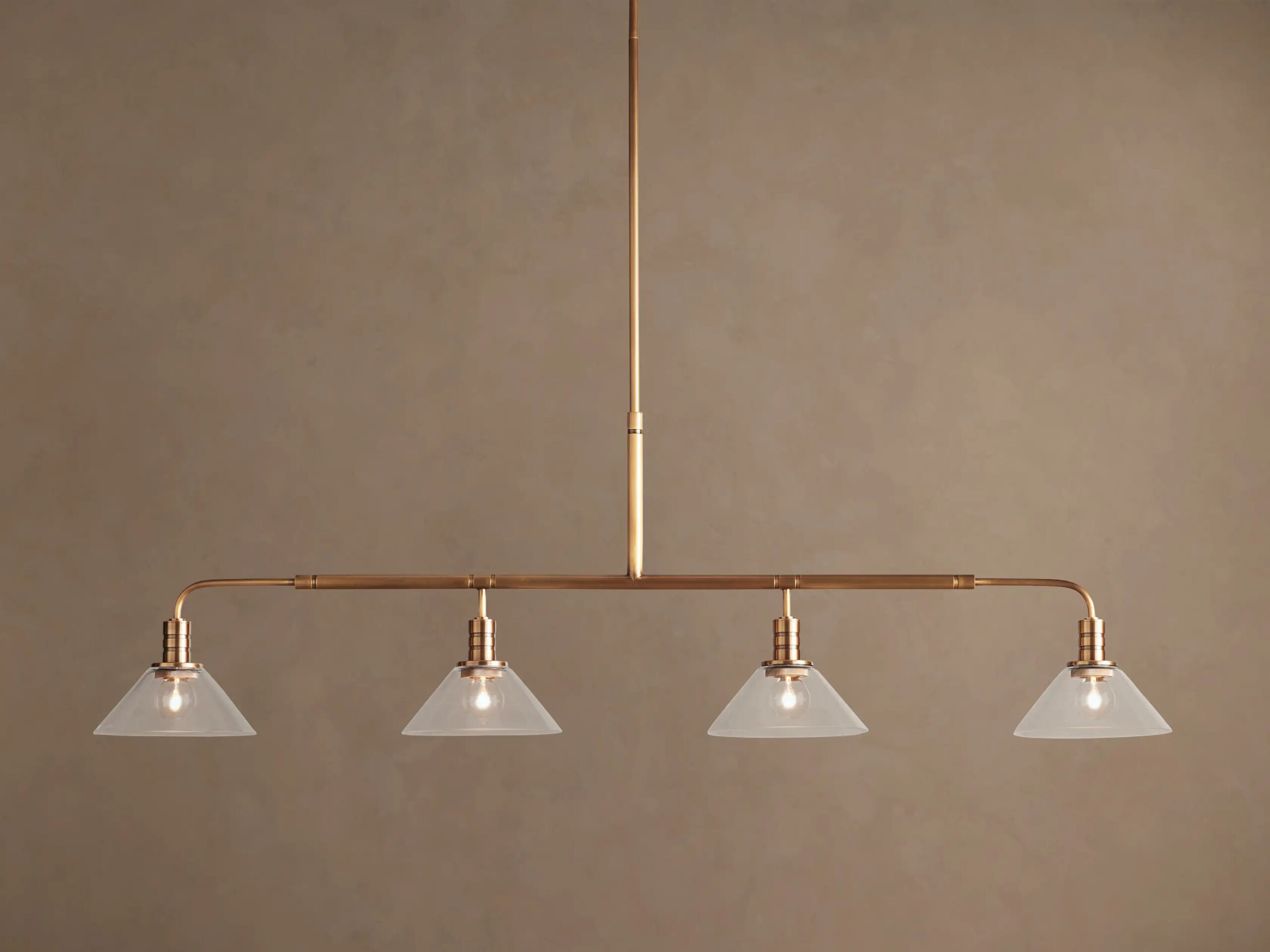 6610031H133_G260129 GV Brass Bar Chandelier with Clear Glass Linear Shades - Image 1