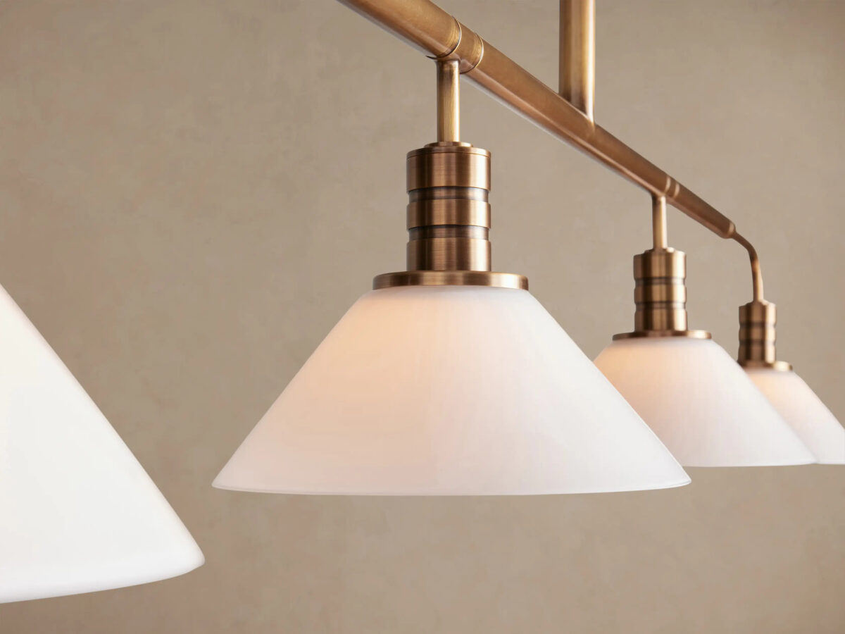 GV Brass Chandelier Theron Linear Milk Glass 50 Inch - Image 3