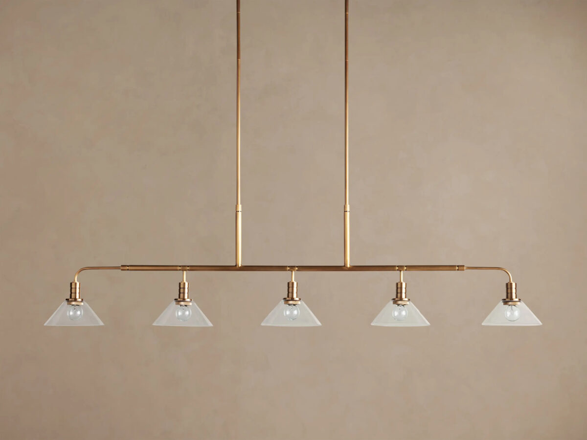 GV Brass Bar Chandelier with Clear Glass Linear Shades - Image 6