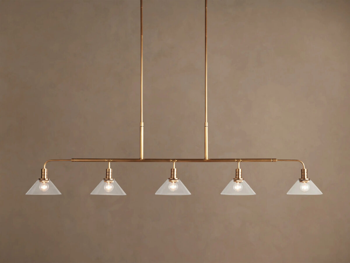GV Brass Bar Chandelier with Clear Glass Linear Shades - Image 5