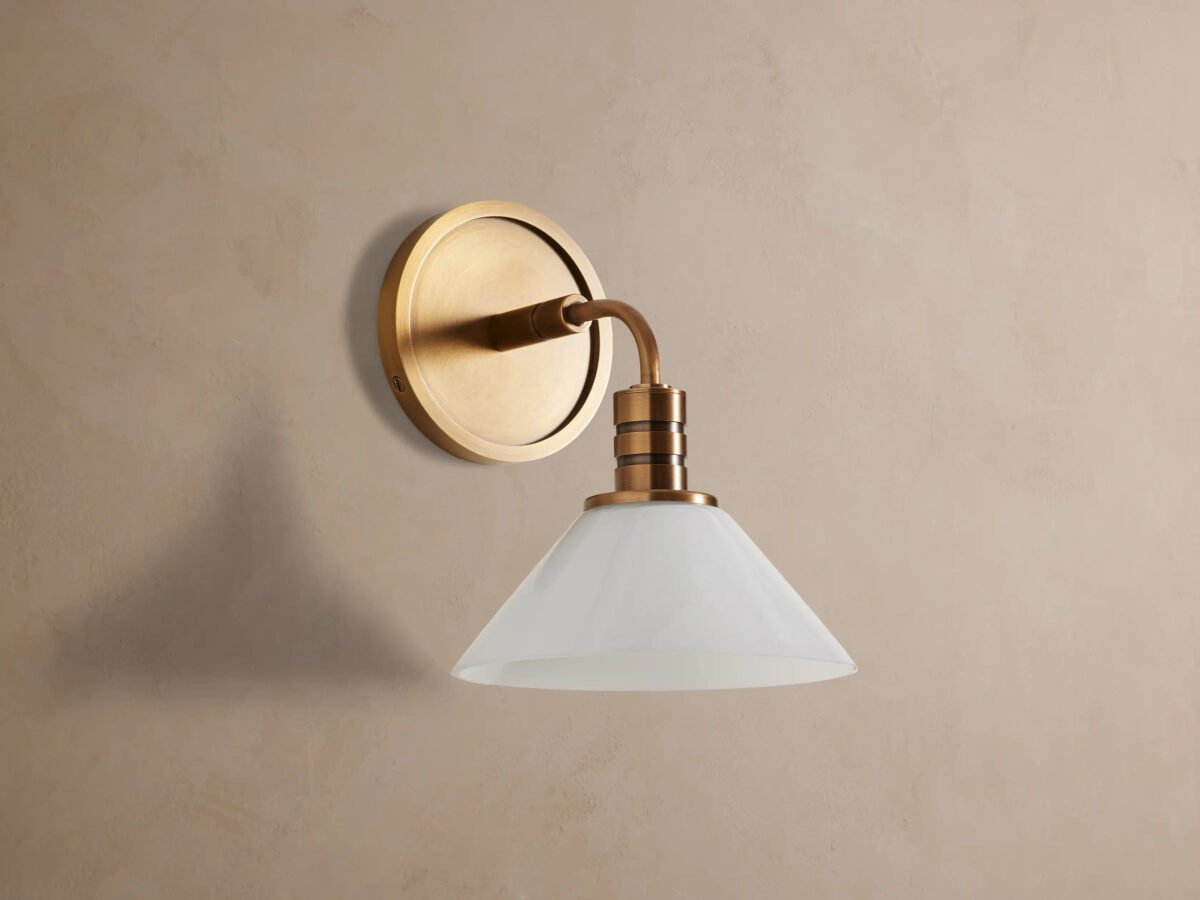 GV Modern Brass Sconce with Milk Glass Shade - Image 2