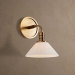 GV Modern Brass Sconce with Milk Glass Shade