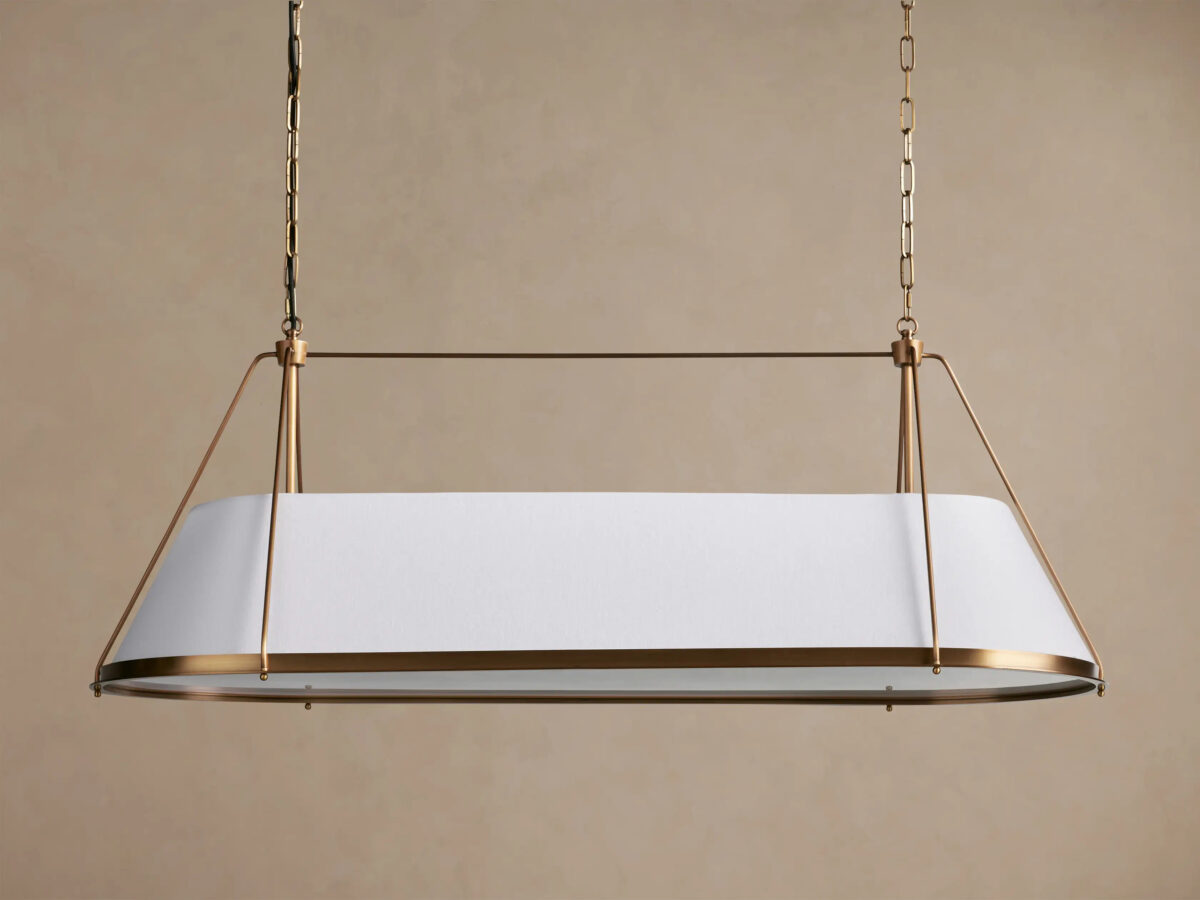 GV Shelton Brass Chandelier Linear Light with Linen Shade - Image 2