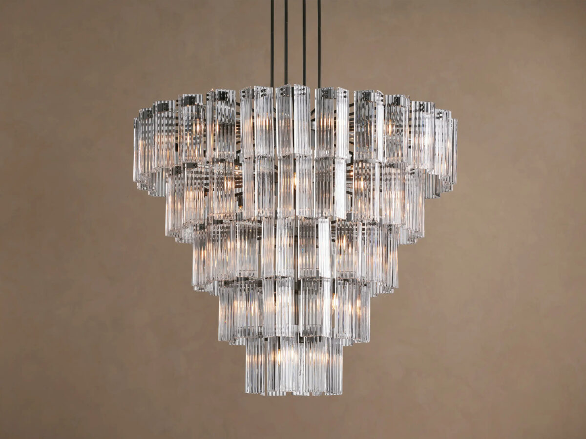 GV Glass Chandelier in Bronze with Clear Fluted Glass - Image 5