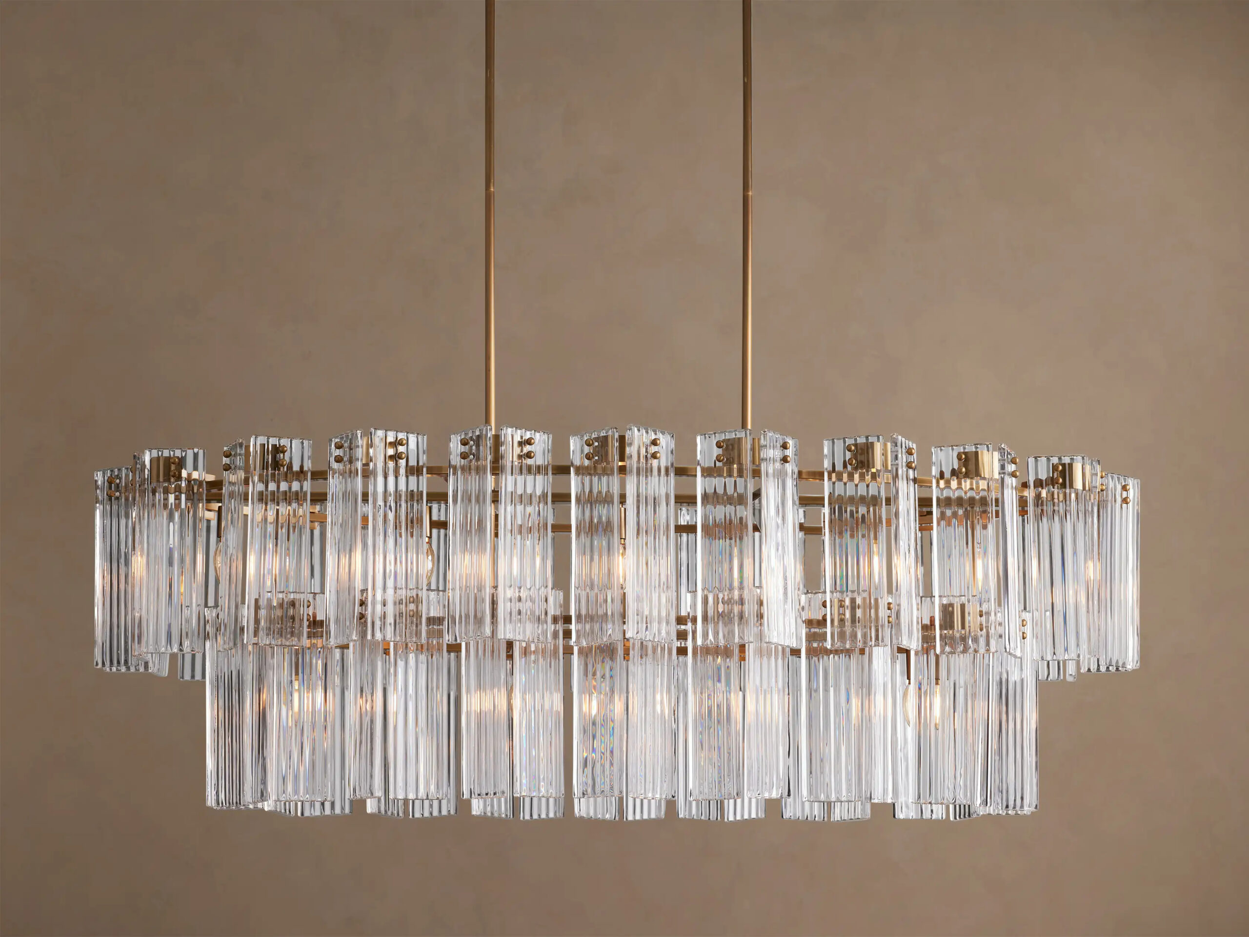 6610031H17KT_BJR260116 GV Glass Chandelier Oval Tiered 63 Inch - Image 1