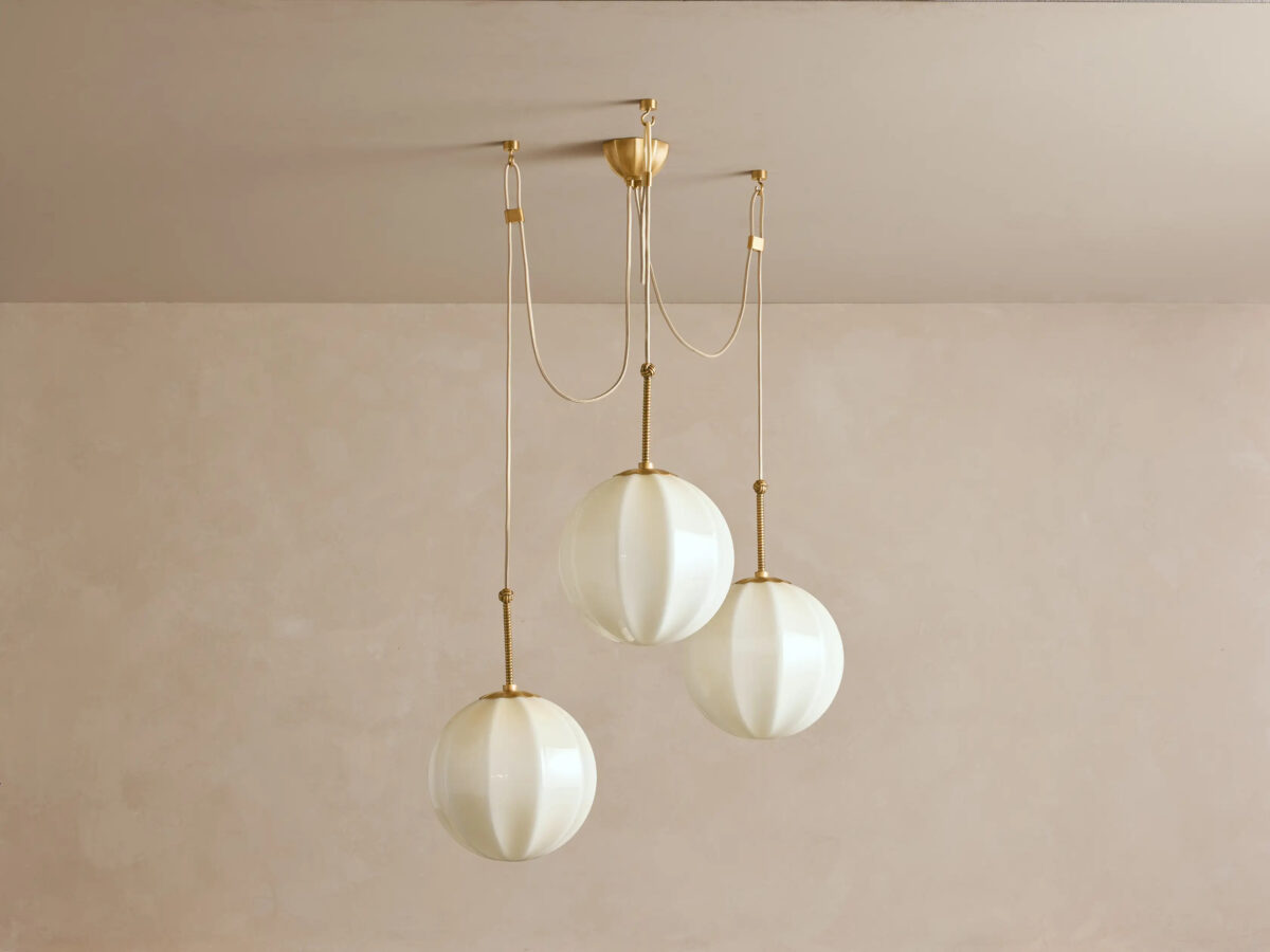 GV Brass Chandelier with Cream Glass Globes - Image 2