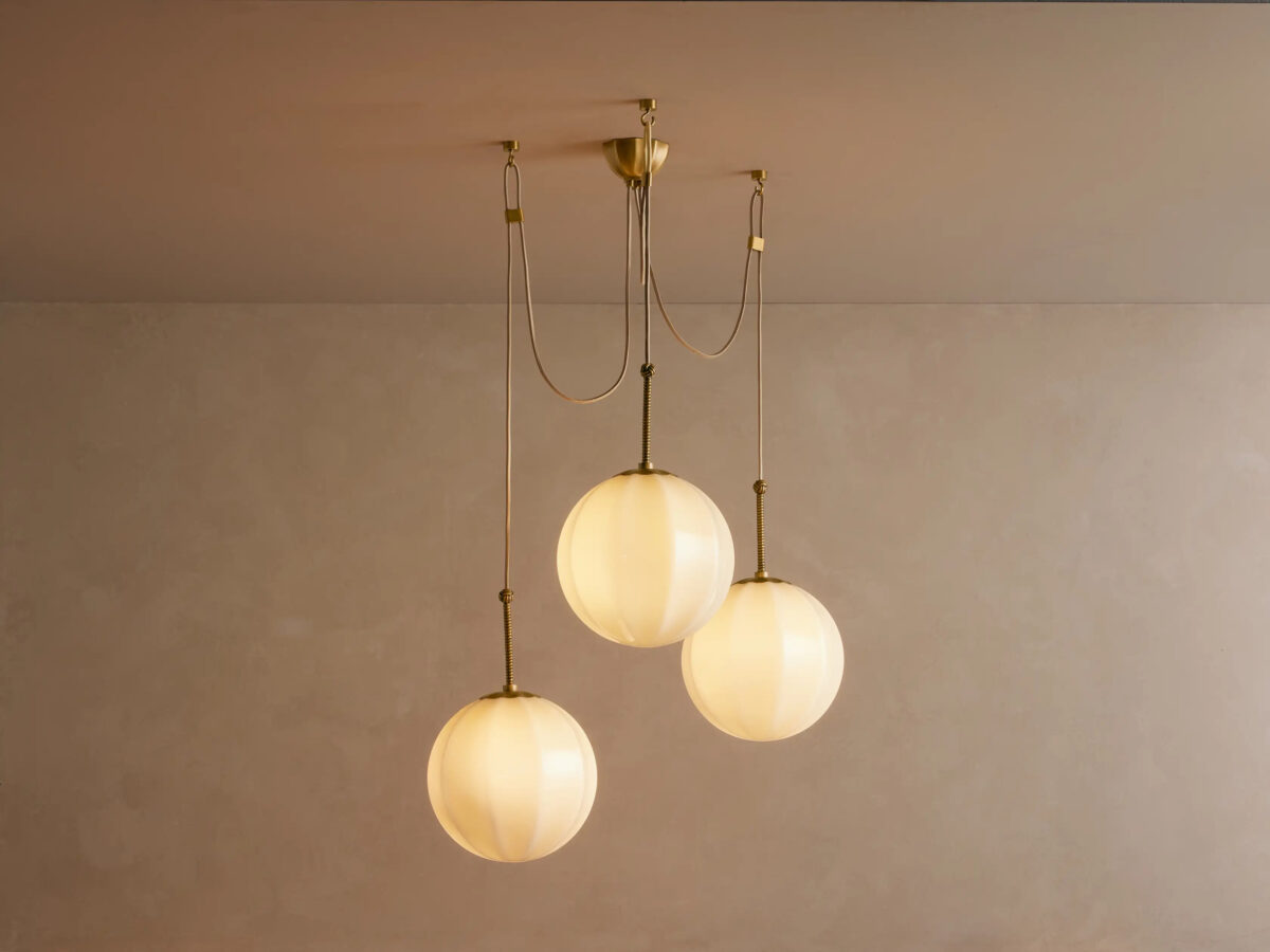 GV Brass Chandelier with Cream Glass Globes - Image 5
