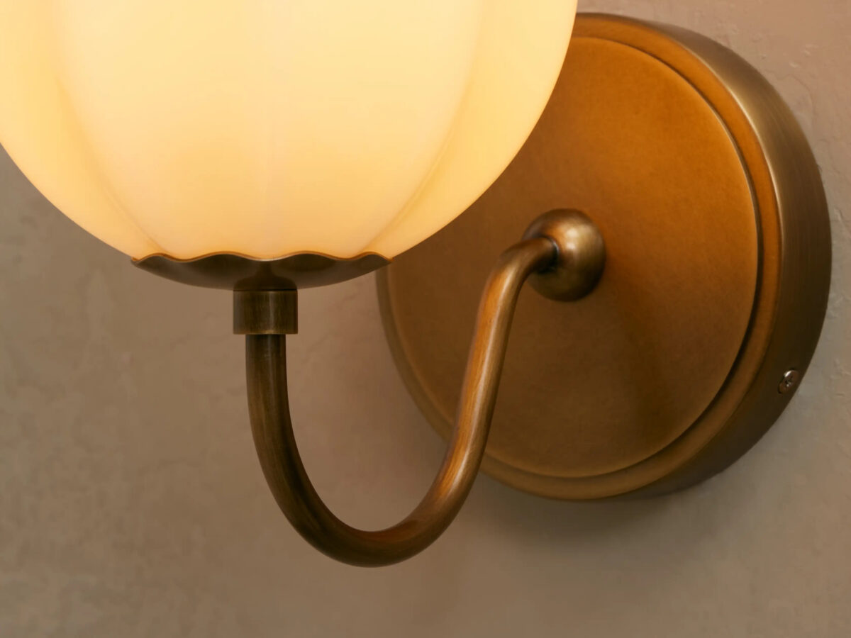 GV Brass Wall Sconce with Gooseneck Cream Glass Shade - Image 3
