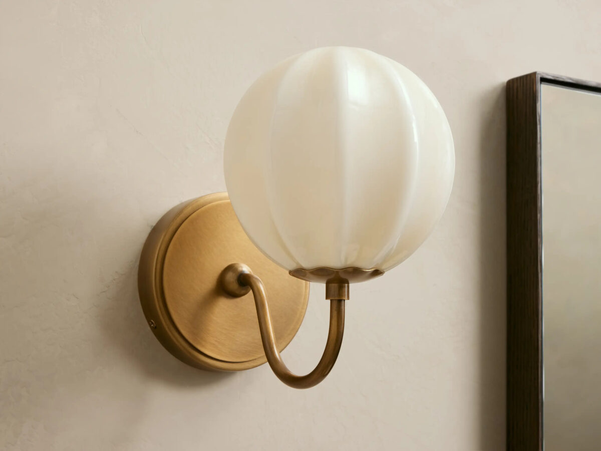 GV Brass Wall Sconce with Gooseneck Cream Glass Shade - Image 2