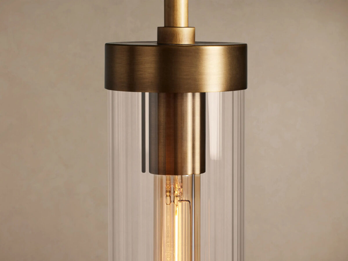 GV Brass Glass Pendant with Clear Fluted Shade - Image 3
