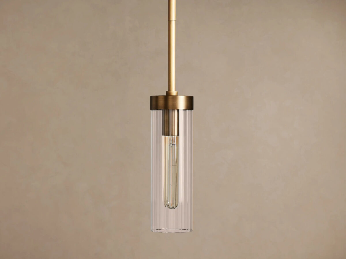 GV Brass Glass Pendant with Clear Fluted Shade - Image 2