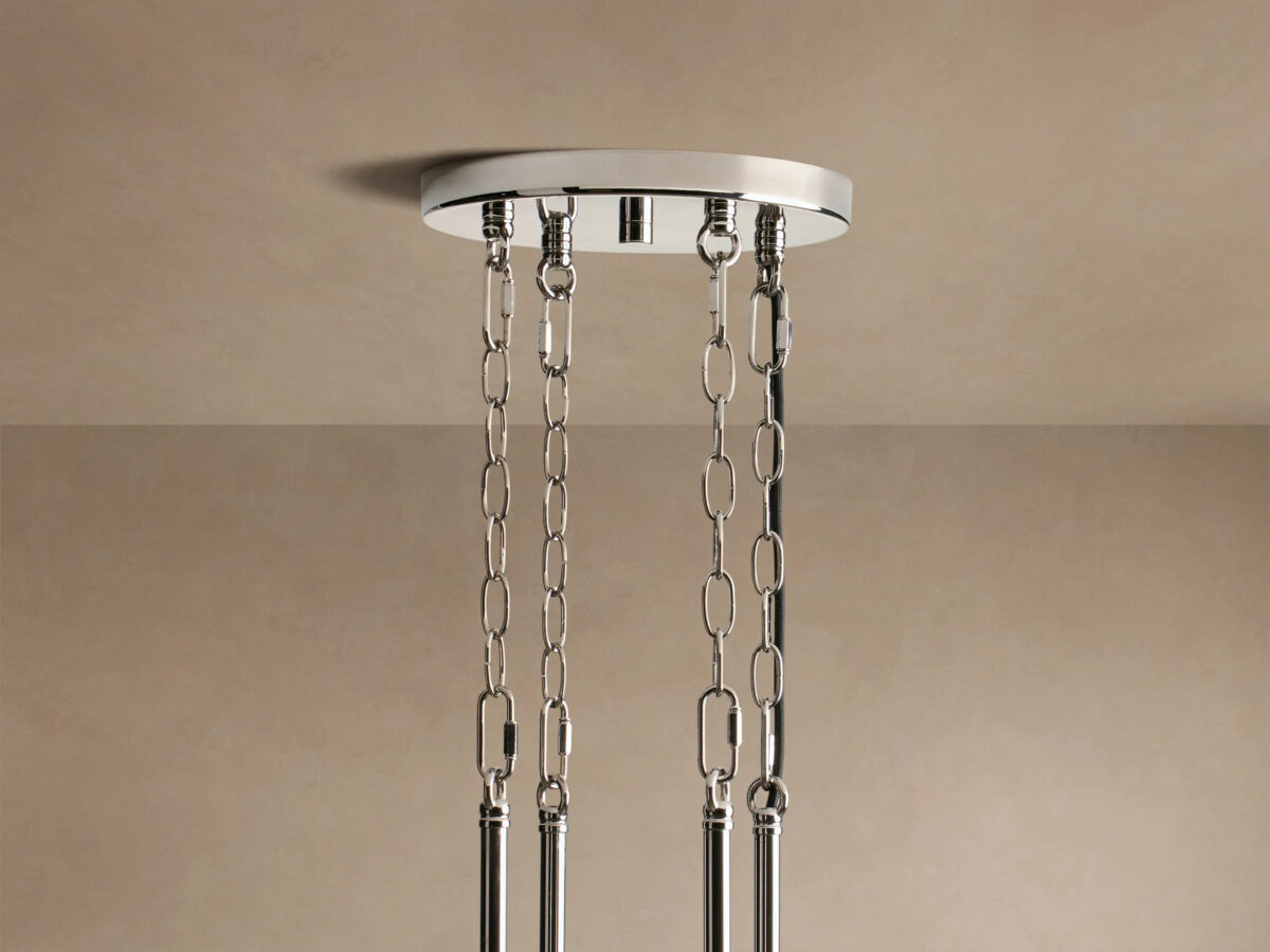 GV Nickel Chandelier 12 Light Round Glass Shade Fixture - Image 4