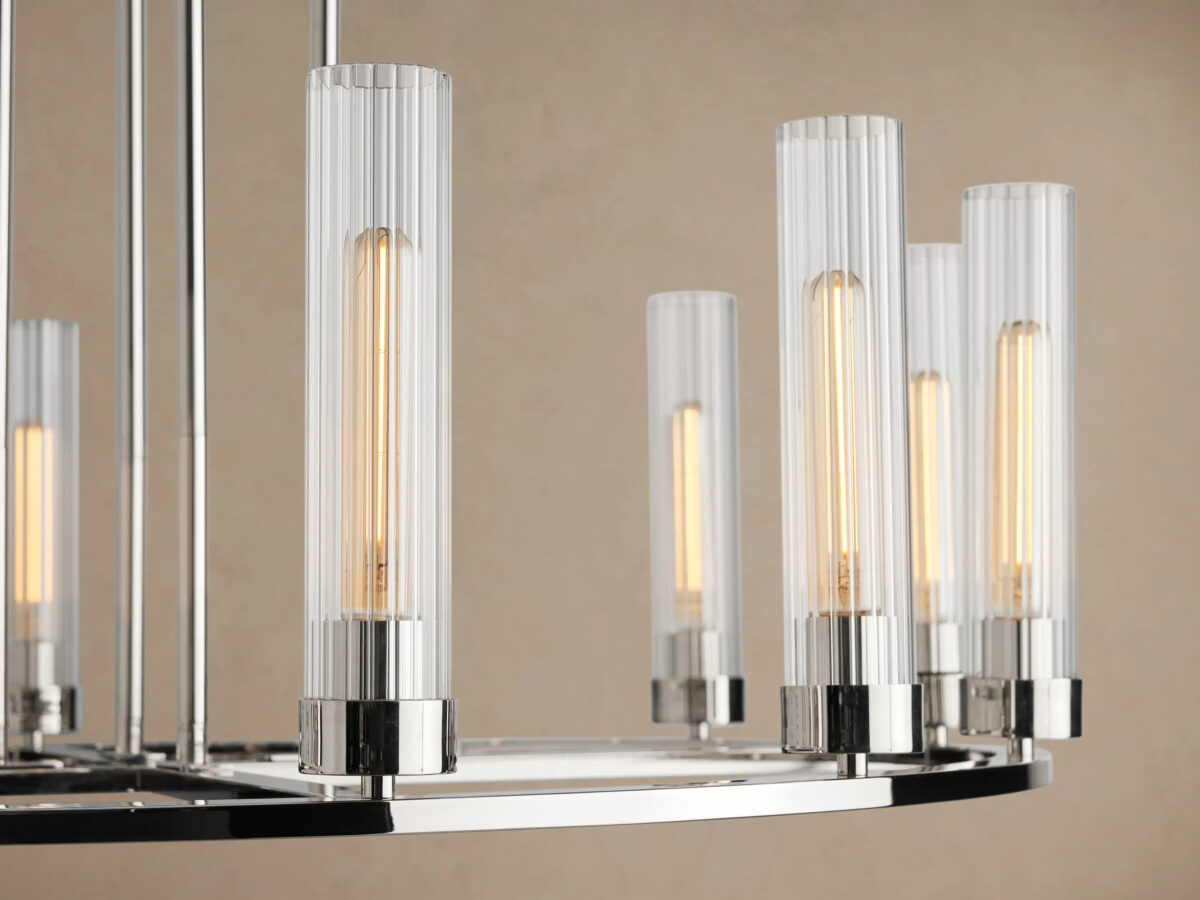 GV Nickel Chandelier 12 Light Round Glass Shade Fixture - Image 3