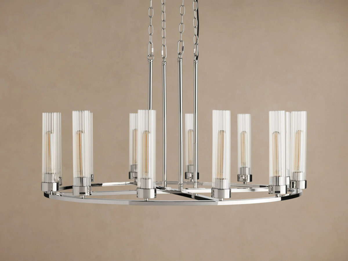 GV Nickel Chandelier 12 Light Round Glass Shade Fixture - Image 2