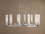 GV Nickel Chandelier 12 Light Round Glass Shade Fixture