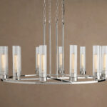 GV Nickel Chandelier 12 Light Round Glass Shade Fixture