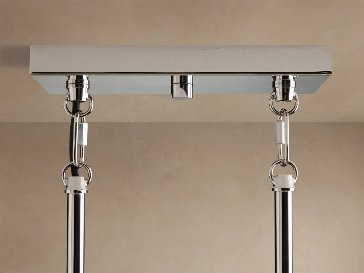 GV Nickel Chandelier with Linear Ribbed Glass Shades - Image 4