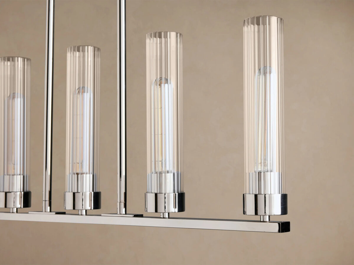 GV Nickel Chandelier with Linear Ribbed Glass Shades - Image 3