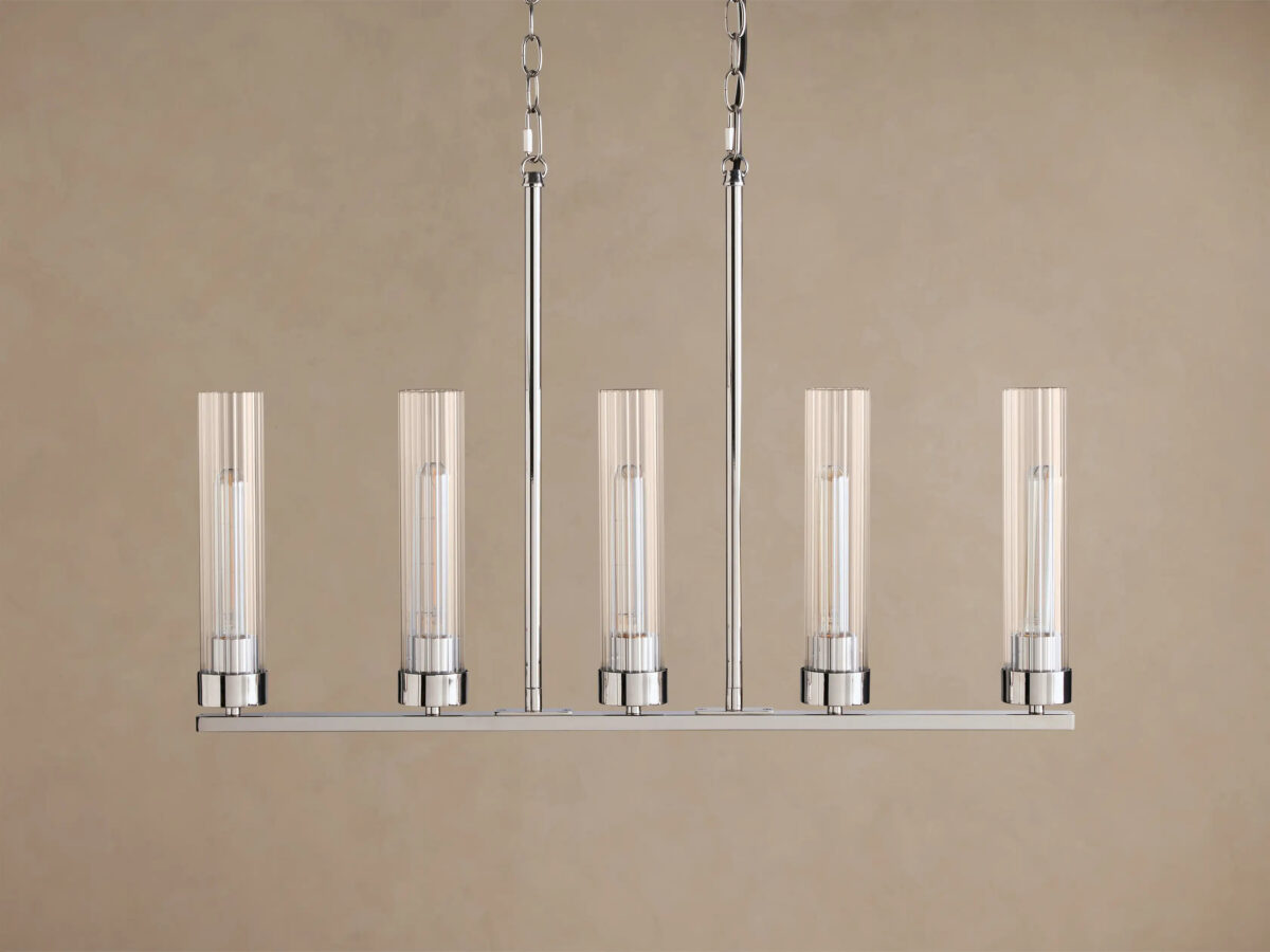 GV Nickel Chandelier with Linear Ribbed Glass Shades - Image 2
