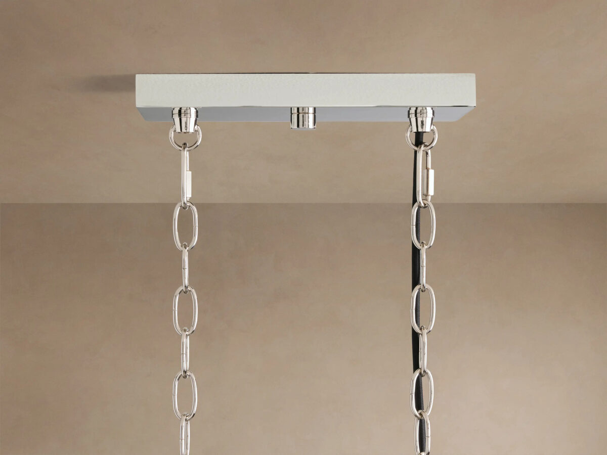 GV Nickel Chandelier with Linear Ribbed Glass Shades - Image 8