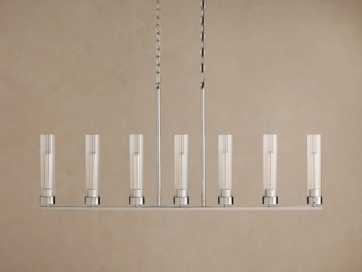 GV Nickel Chandelier with Linear Ribbed Glass Shades - Image 6