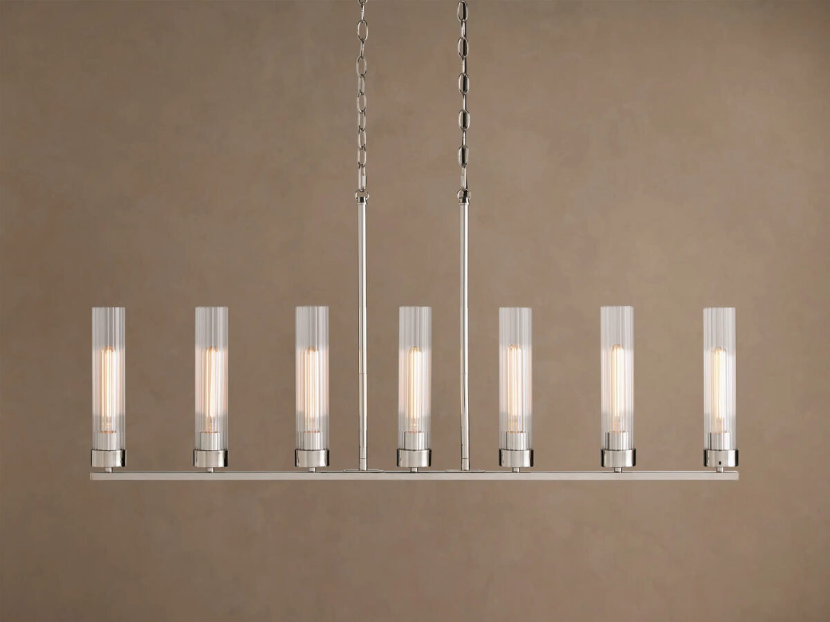 GV Nickel Chandelier with Linear Ribbed Glass Shades - Image 5